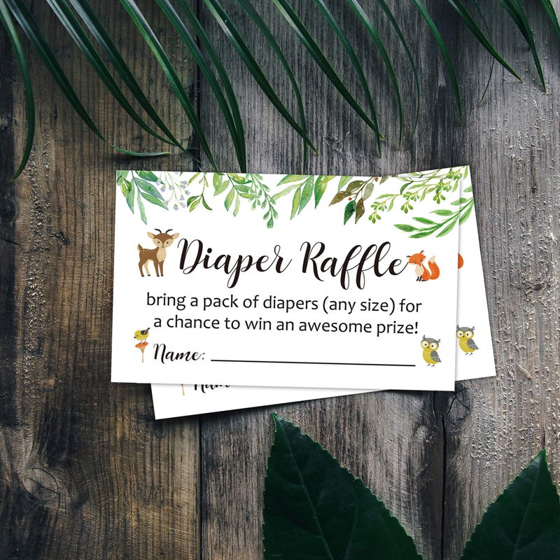 Giftideaworkshop Diaper Raffle Tickets Woodland Baby Shower Game Invitations Insert for Boy Girl, Bring a Pack of Diapers to Win Favors, Lottery Insert Card, Green, 3.5" x 2", Pack of 50 - Image 4